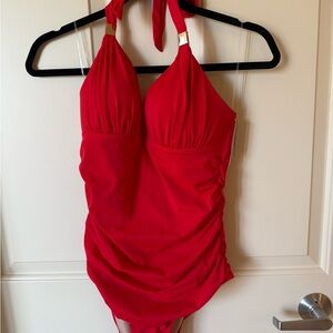 🔥 Red Hot Halter One-Piece Swimsuit – Bombshell Fit 🔥